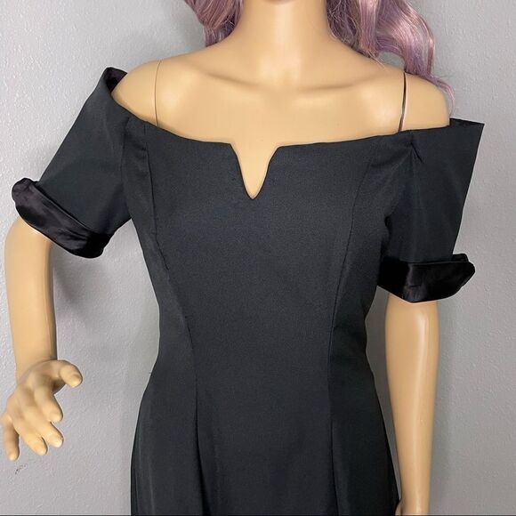ILGWU Vintage Maxi Off Shoulder Short Sleeve Formal Dress Black Size 8 - Picture 3 of 16